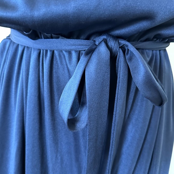 Vintage Lanz Navy Maxi Dress 70s Open Back Front Button Detail Belt Near Mint L - Picture 4 of 11
